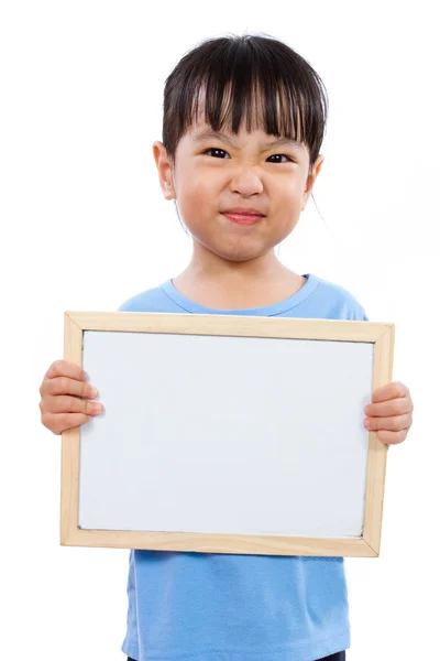 Asian Little Chinese Girl Holding a Whiteboard — Stock Photo, Image