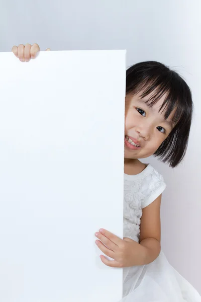 Asian Little Chinese Girl Holding a White Blank — Stock Photo, Image