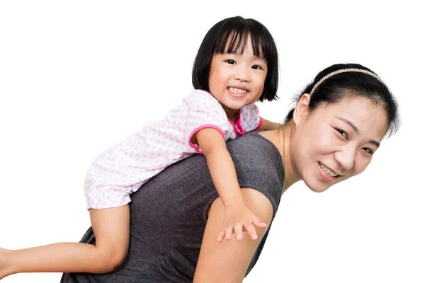 Asian Little Chinese Girl Piggyback Ride with Mother — Stock Photo, Image