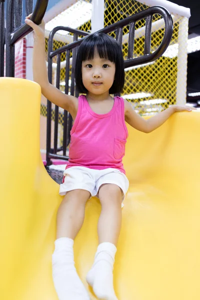 Asian Chinese Little Girl Playing on the Slide — Stock Photo, Image