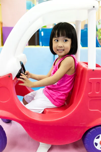 Asian Little Chinese Girl Playing Toy Car — Stock Photo, Image