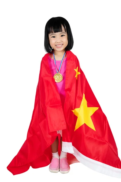 Asian Chinese little girl with China Flag — Stock Photo, Image