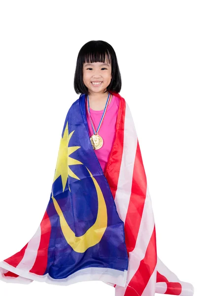 Asian Chinese little girl with Malaysia Flag — Stock Photo, Image