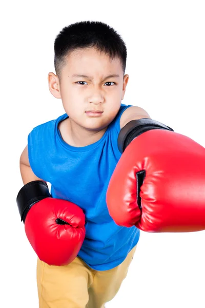 Asiático chino chico usando boxeo guantes — Foto de Stock