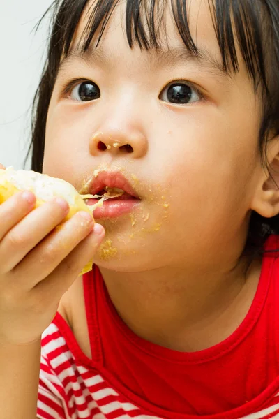 Chica china comiendo Durian — Foto de Stock