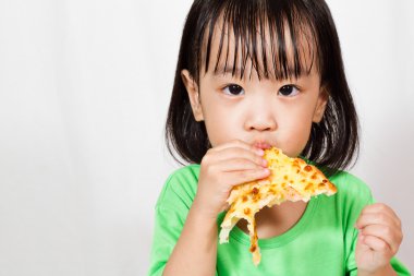 Little Asain Chinese Eating Pizza
