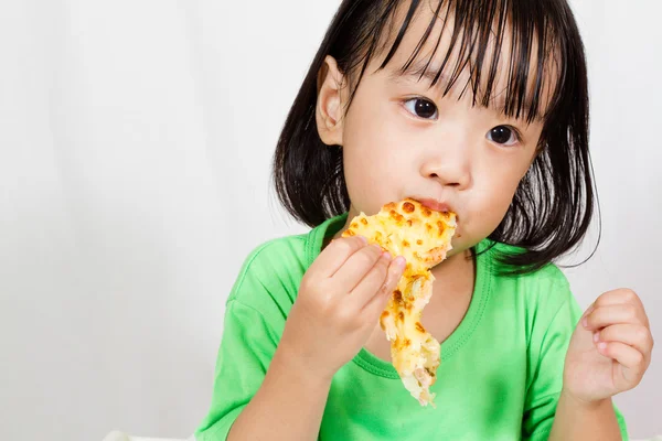 Little Asain Chinese Eating Pizza — Stock Photo, Image