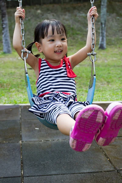 Asian Kid Swing At Park — Stock Photo, Image