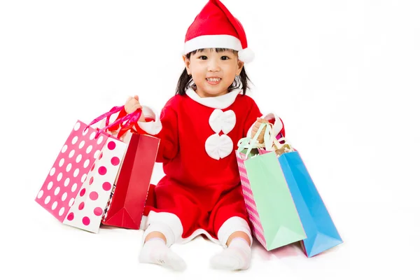 Asiática poco santa claus con bolsa de compras — Foto de Stock