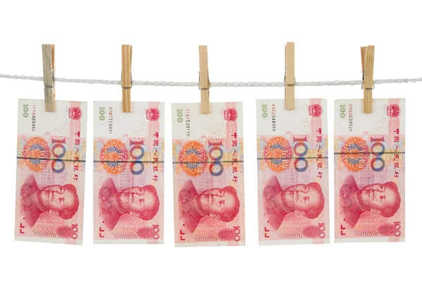 De munt van China op Clothesline — Stockfoto