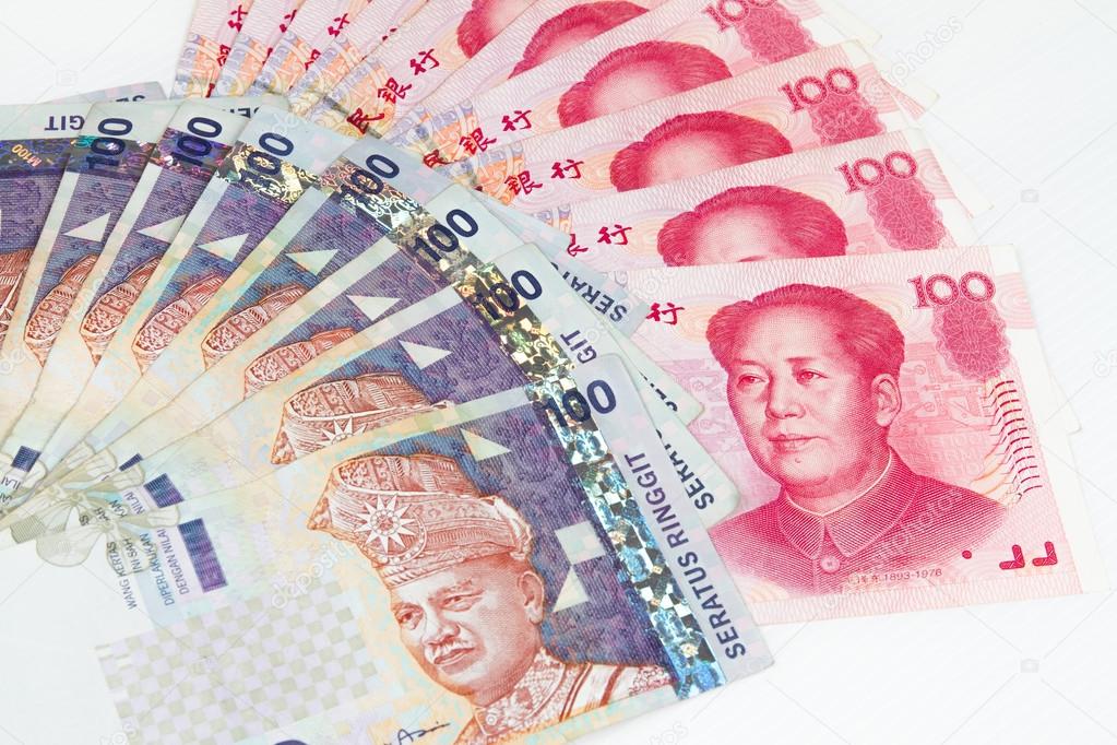 China and Malaysia Bills in White Background