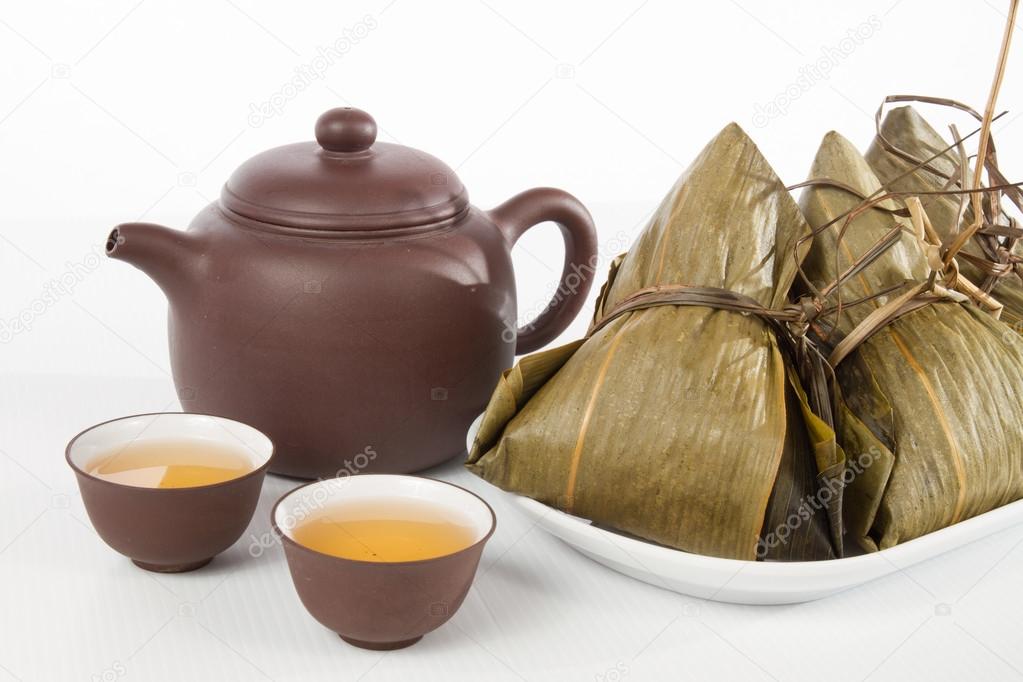 Chinese  Dumplings, Zongzi in White Background