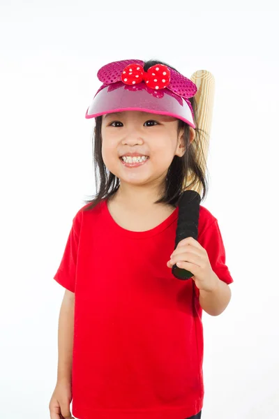 Kinesiska liten flicka håller basebollträ — Stockfoto