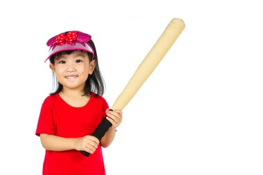 Çinli küçük kız elinde beysbol sopası