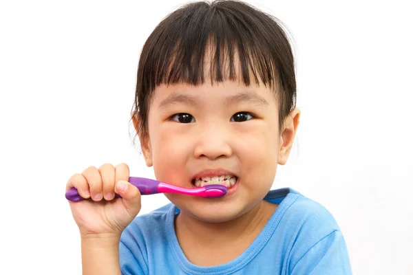 Cinese bambina lavarsi i denti — Foto Stock