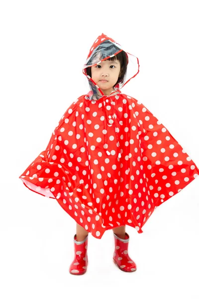 Chinese Little Girl Wearing raincoat and Boots — Stock Photo, Image