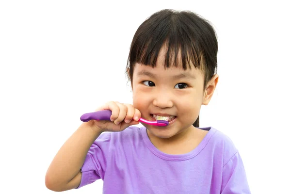 Китайський дівчинка чищення зубів — стокове фото