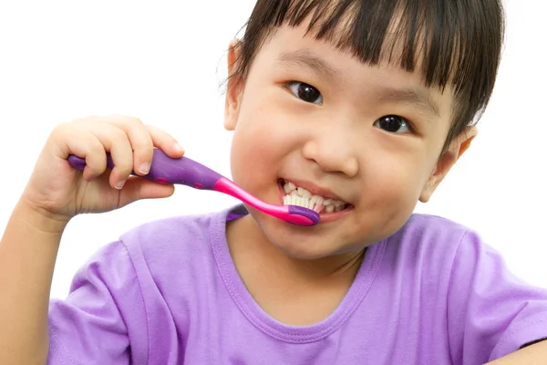 Cinese bambina lavarsi i denti — Foto Stock