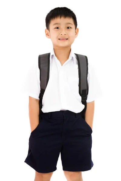 Asijské malé školy Boy s batohem — Stock fotografie