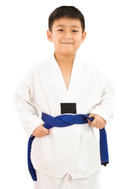 Asyalı küçük Karate çocuk beyaz Kimono içinde