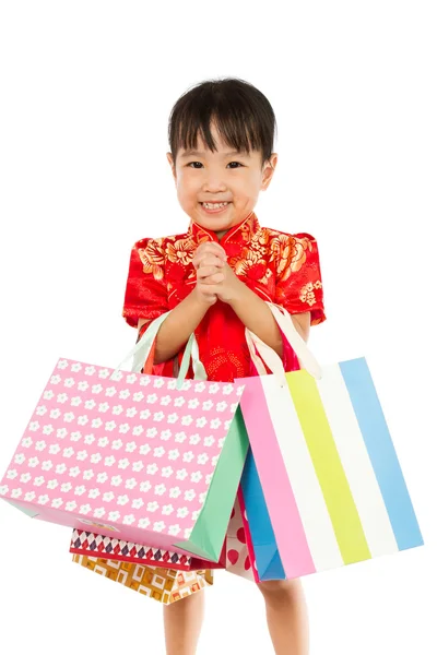 Asian Little Girl with Shopping Bag — Stock Photo, Image