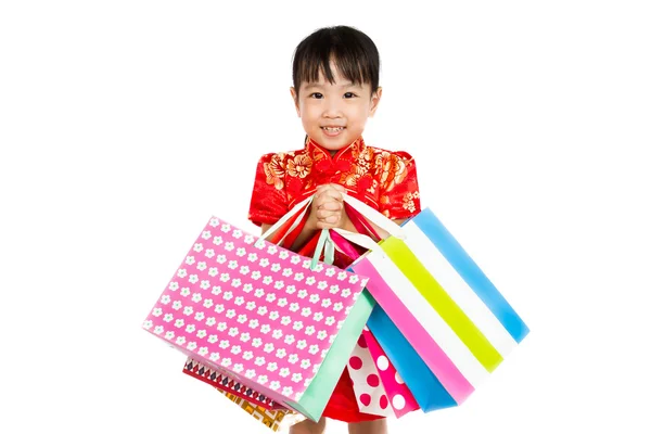 Ασιατικές κοριτσάκι με τσάντα για ψώνια — Φωτογραφία Αρχείου
