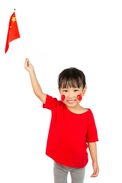 Asian Little Chinese Girl Holding China Flag — Stock Photo, Image