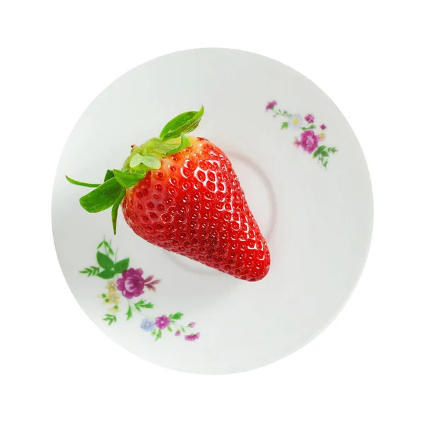 Top View Fresh Strawberry Plate Isolated White Background — Stock Photo, Image