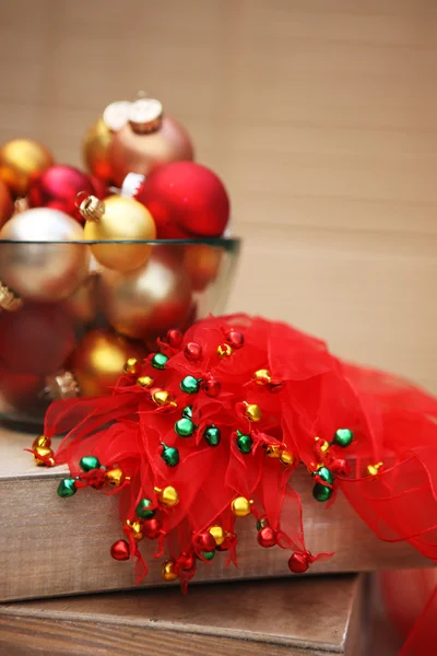 Christmas baubles in bowl — Stock Photo, Image