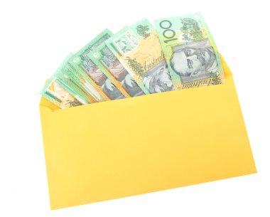 Australian money in yellow envelope clipart