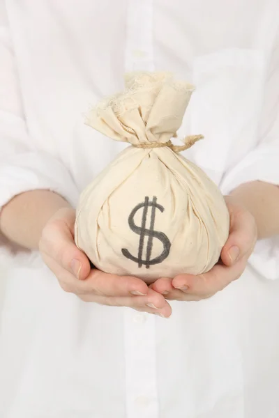 Money bag in hands — Stock Photo, Image