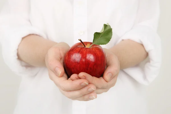 Deliciosa manzana en las manos — Foto de Stock