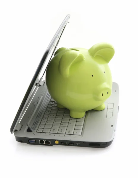Piggy Bank with laptop — Stock Photo, Image