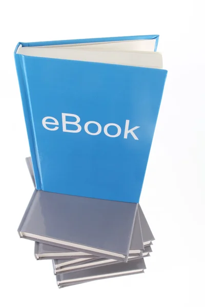 Högen av böcker och en med ebook Inskription — Stockfoto