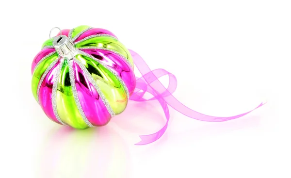 Colored christmas bauble with ribbon — Zdjęcie stockowe