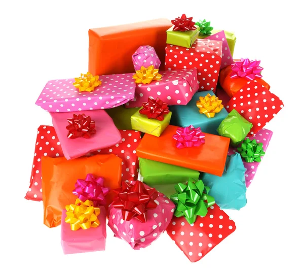 Colored gift boxes with decorative bows — Φωτογραφία Αρχείου