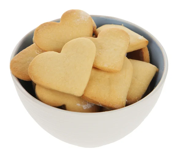 Galletas de shortbread en forma de corazón en un tazón —  Fotos de Stock