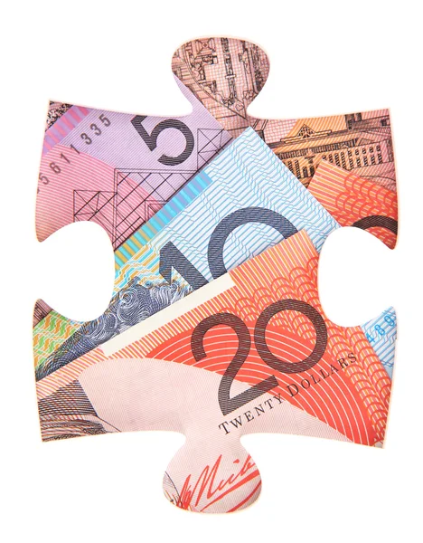 Jigsaw puzzle hole with Australian Money — 스톡 사진