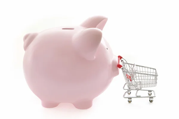 Piggy Bank and shopping car — Stock Photo, Image
