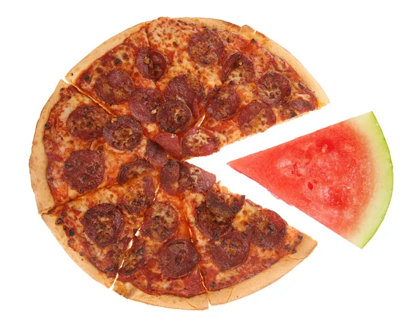 Pizza with slice of watermelon — Zdjęcie stockowe