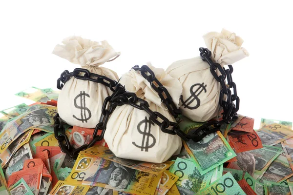 Australian money with iron chains — Stock Photo, Image