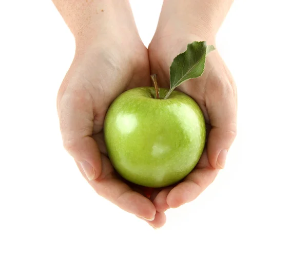 Reen Apple in human hands — Stock Photo, Image