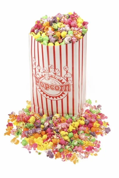 Paper box of colored popcorn — 图库照片