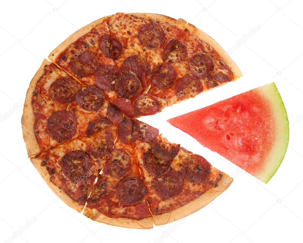 Pizza with slice of watermelon
