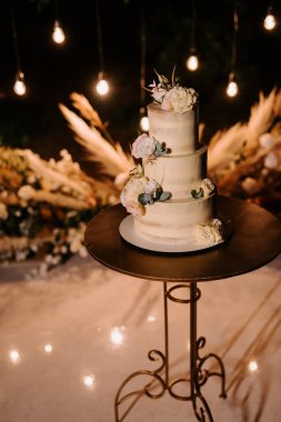 Yeni evlilerin düğününde düğün pastası.