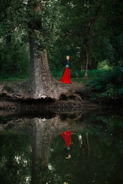 Modèle Fille Aux Cheveux Blancs Dans Une Robe Rétro Volants — Photo