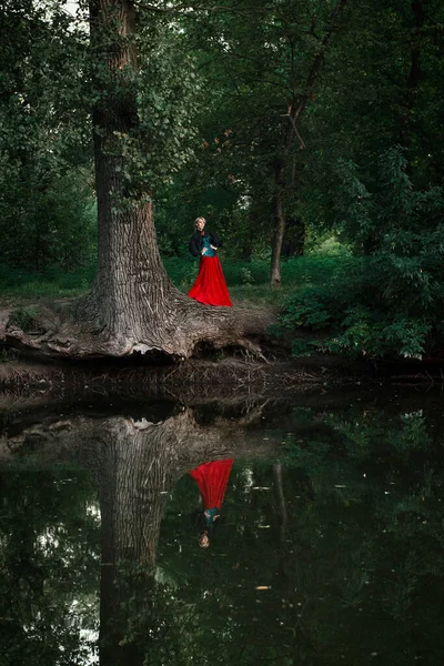 Modèle Fille Aux Cheveux Blancs Dans Une Robe Rétro Volants — Photo