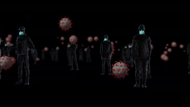 Siyah Arkaplanda Boyutlu Koronavirüs Kostümü — Stok video