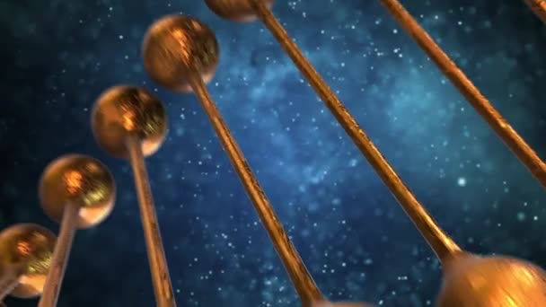 Dna Altın Yakınlaştır Bir Parçacık Mavi Arka Planda Dönen Dna — Stok video