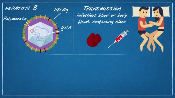 Hepatitis Síntomas Transmisión Eng Sobre Fondo Azul — Vídeo de stock